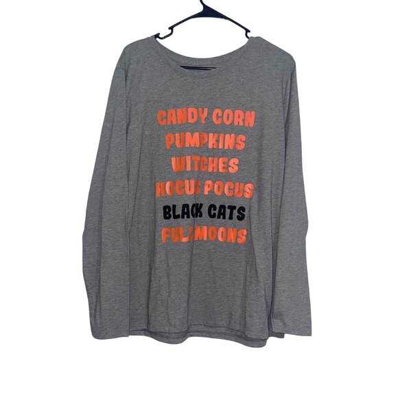 Celebrate Tops - Celebrate Halloween Graphic Long Sleeve Shirt XXL Gray With Orange & Black Text